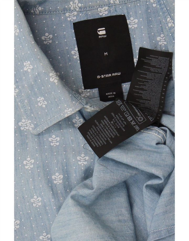 Camisa masculina G-STAR algodão manchado azul médio