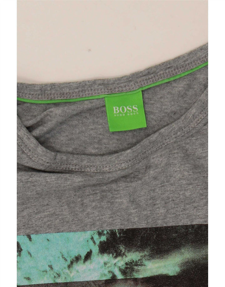 Hugo Boss Mens T-Shirt Top Pequeno Algodão Cinza