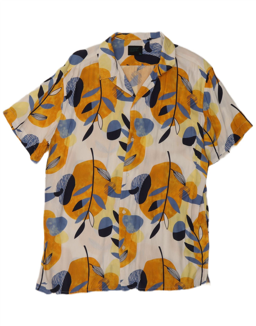 Camisa masculina vintage de manga curta 2XL Viscose floral multicolorida