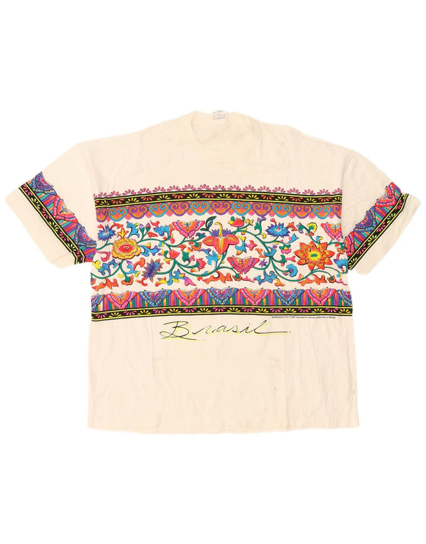 Camiseta feminina vintage com estampa gráfica UK 18 XL algodão branco