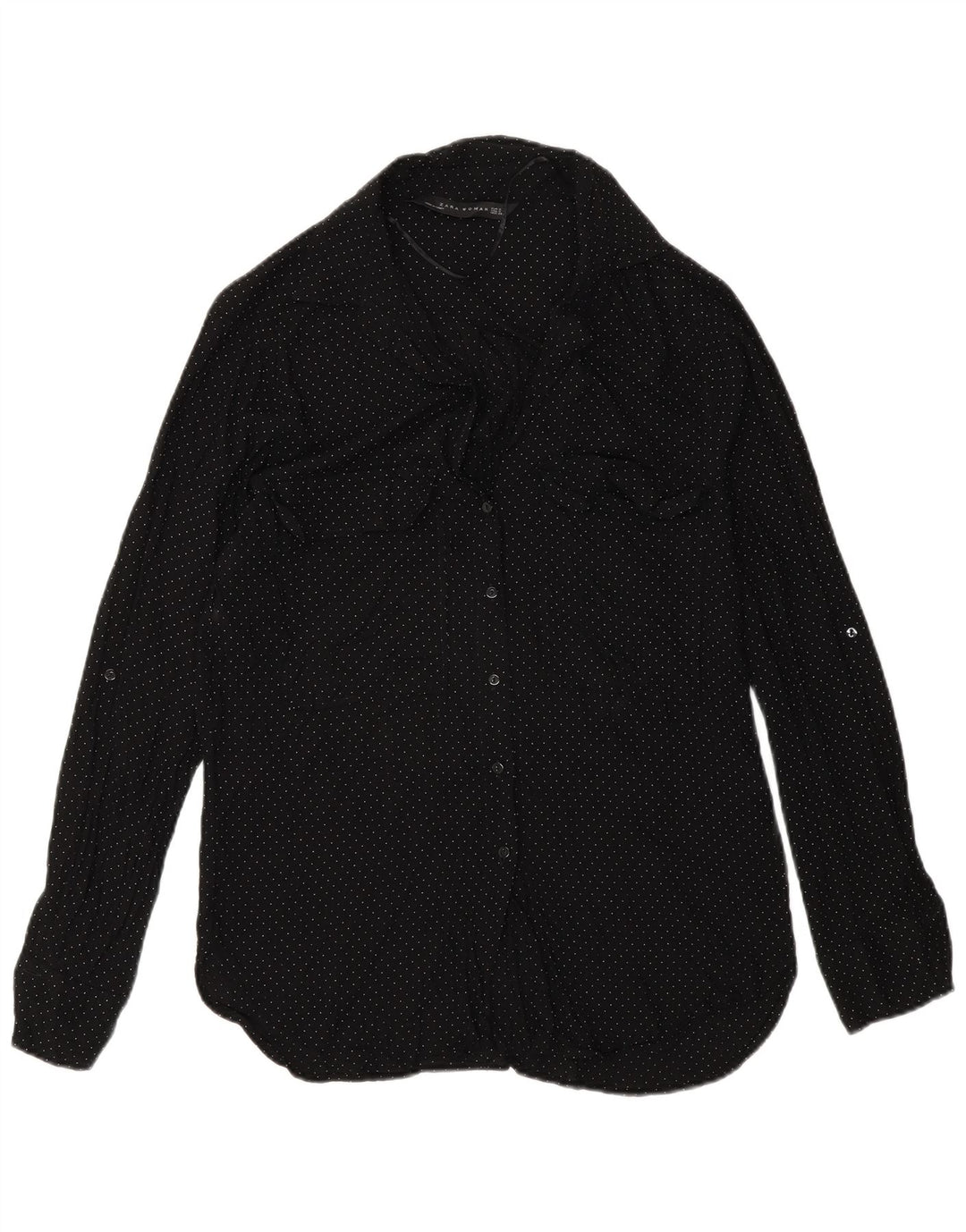 Camisa feminina Zara UK 10 pequena viscose manchada preta