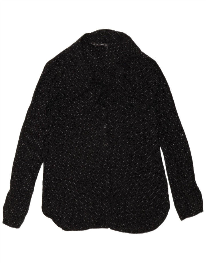 Camisa feminina Zara UK 10 pequena viscose manchada preta