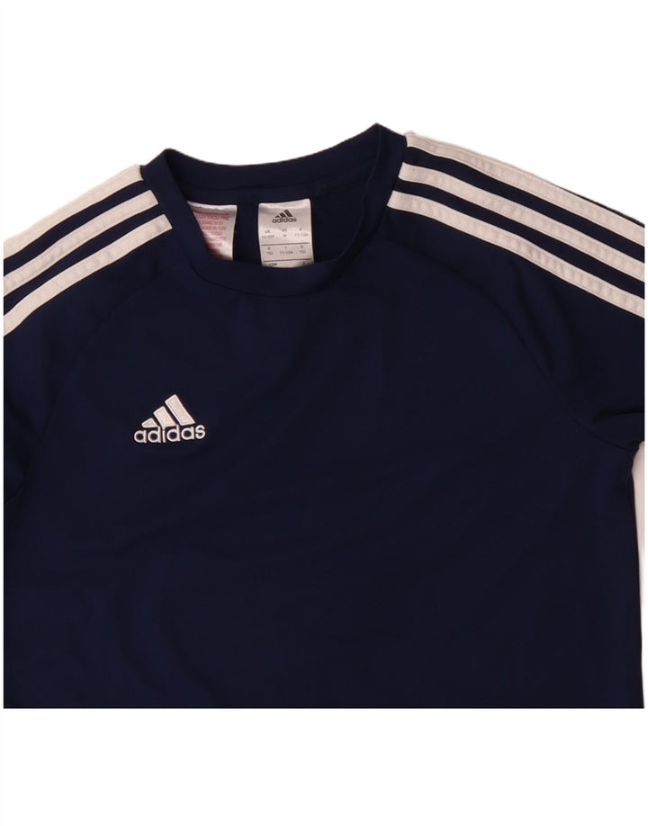 ADIDAS Boys Climalite T-Shirt Top 11-12 Years Navy Blue Polyester