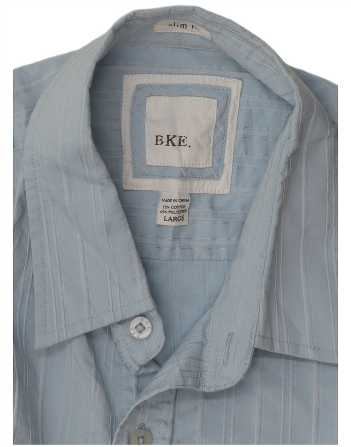 Camisa masculina BKE slim fit grande algodão listrado azul