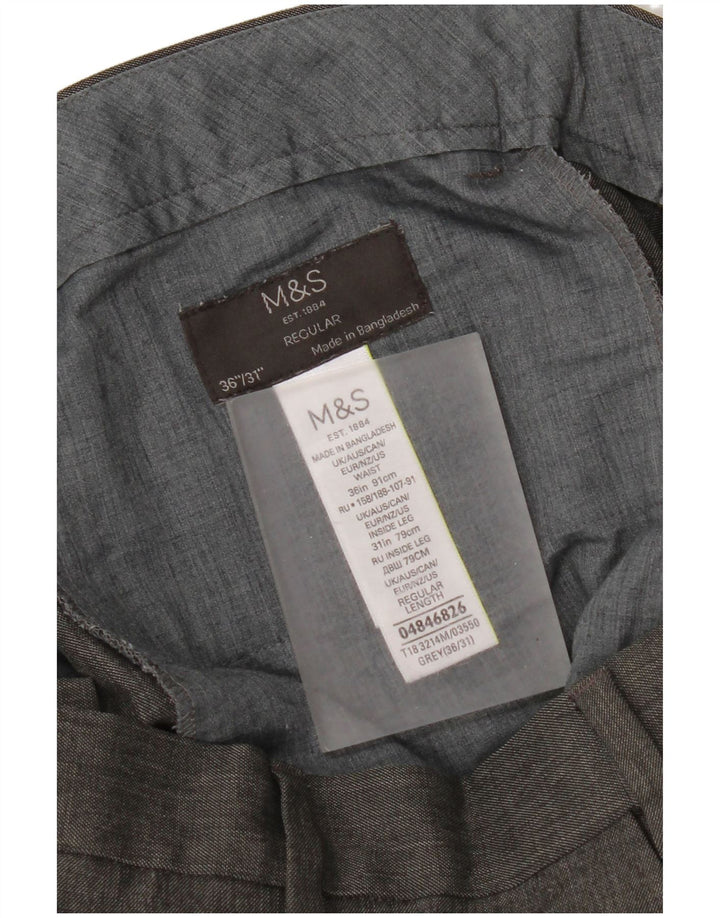 Calça masculina de terno reto Marks & Spencer W36 L31 poliéster cinza