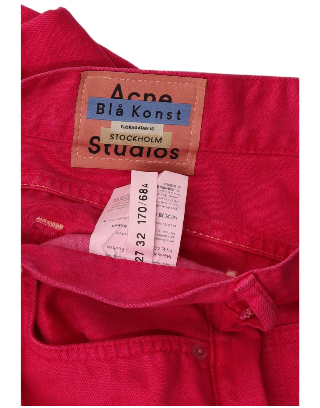 Acne Studios Calça jeans feminina cintura alta reta W27 L27 algodão rosa