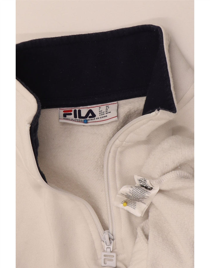Suéter feminino FILA com gola e zíper gráfico UK 14 algodão branco médio