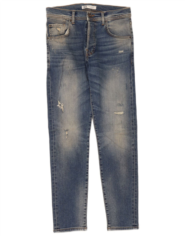 Zara Mens Jeans Slim Distressed EU 38 Pequeno W30 L30 Azul