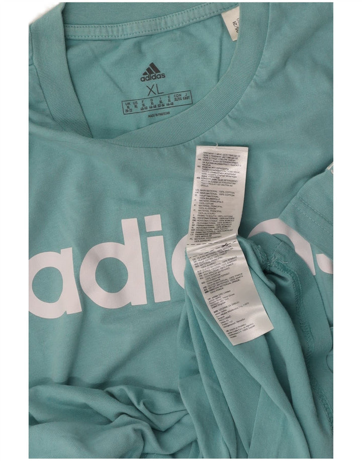 Camiseta feminina ADIDAS com estampa gráfica UK 20/22 XL azul algodão