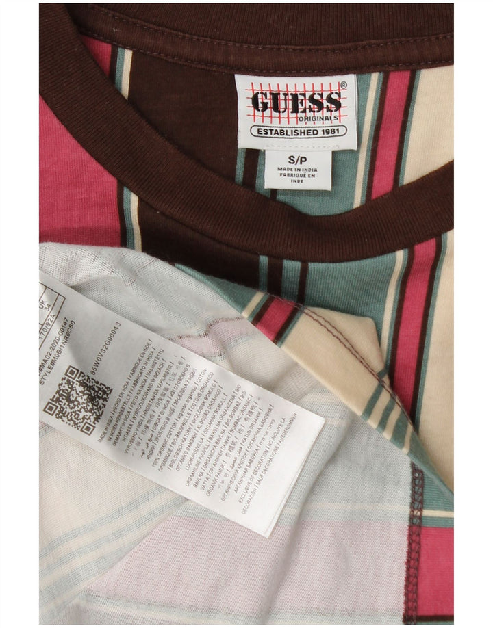 Camiseta masculina GUESS pequena listrada multicolorida de algodão