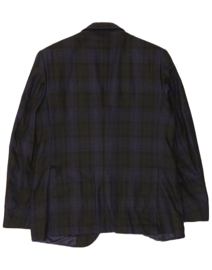 Jaqueta blazer masculina vintage com 2 botões xadrez médio azul marinho
