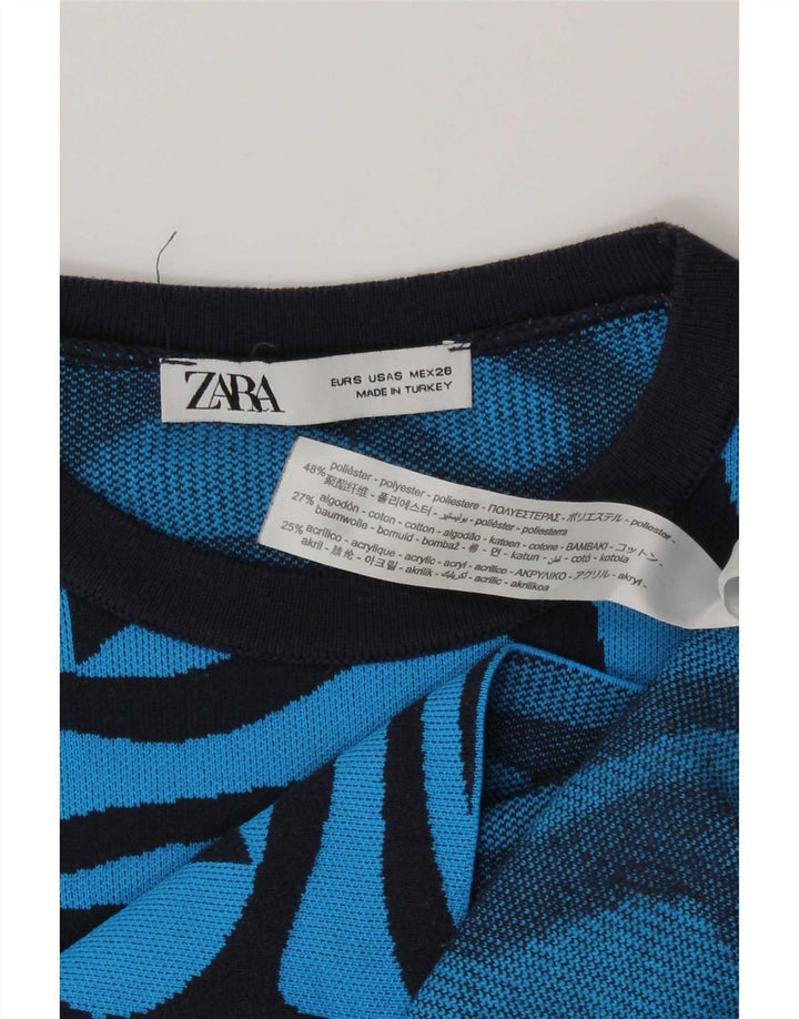 Zara Womens Abstract Pattern Crop Top Manga Longa Reino Unido 8 Pequeno Azul Poliéster