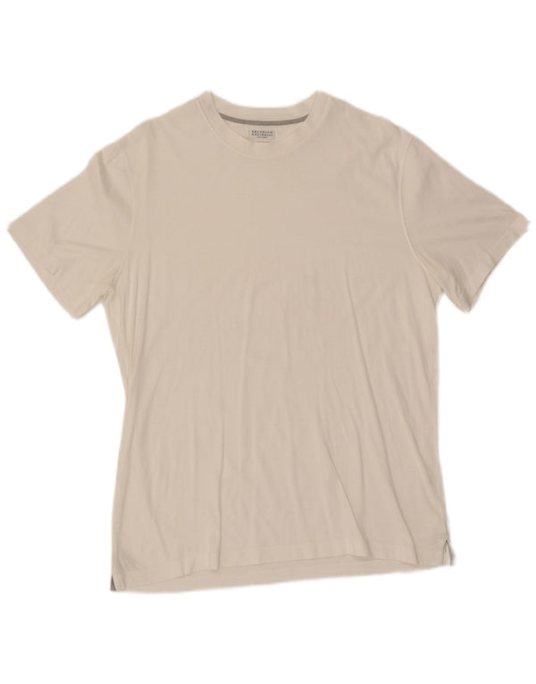 Brunello Cucinelli Mens Slim Fit Camiseta Top Grande Algodão Branco