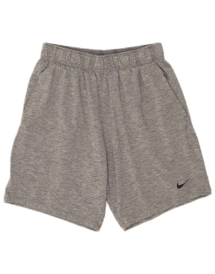 Shorts esportivos femininos NIKE Dri Fit UK 14 grande cinza manchado de poliéster