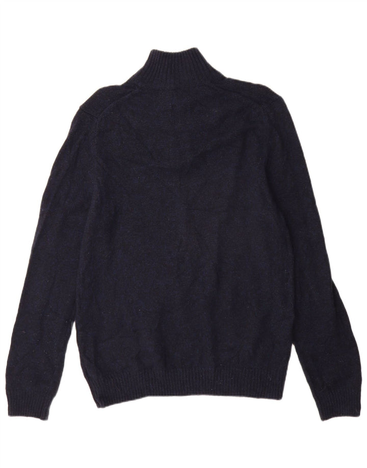 Suéter masculino Marks & Spencer com zíper e gola em lã de carneiro azul marinho médio