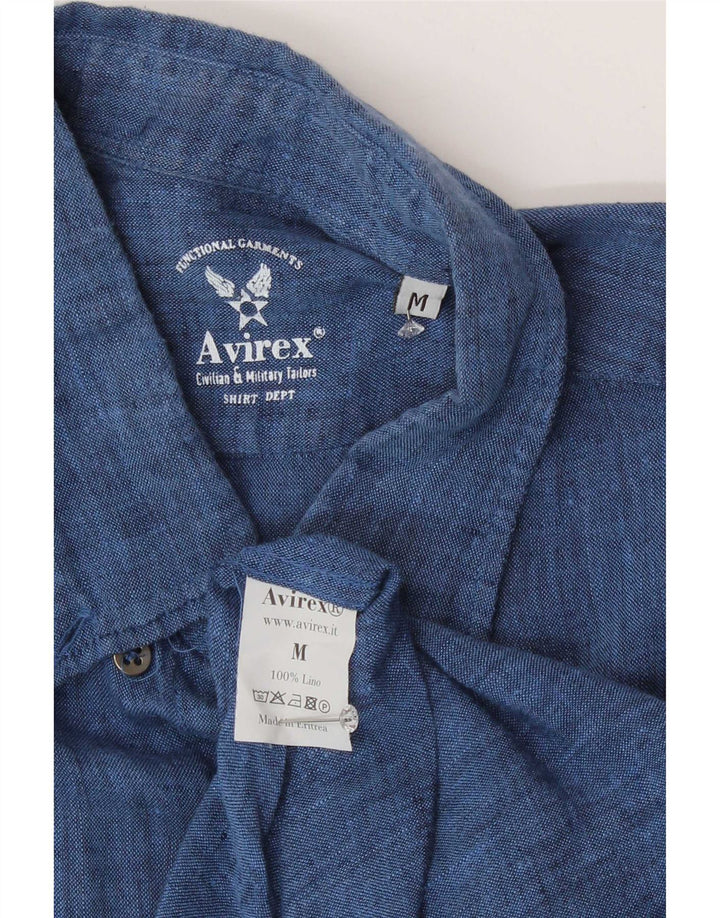 Avirex Camisa masculina média linho azul marinho