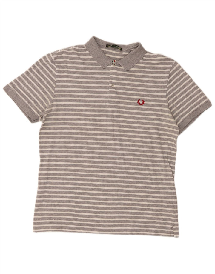 Camisa polo masculina Fred Perry 2XL algodão listrado cinza