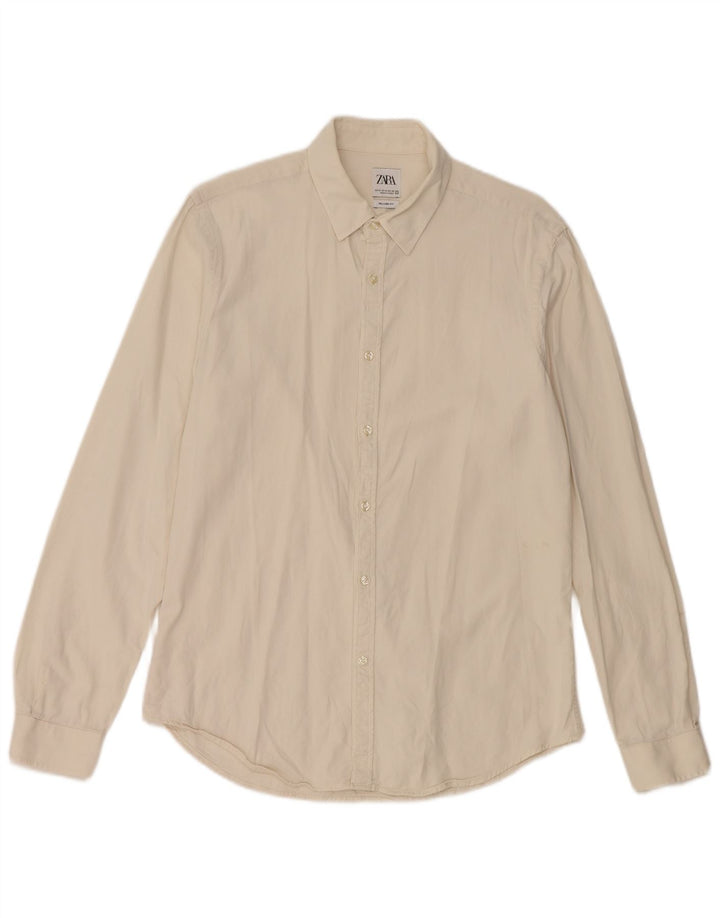Zara Camisa masculina relaxada fit médio off white