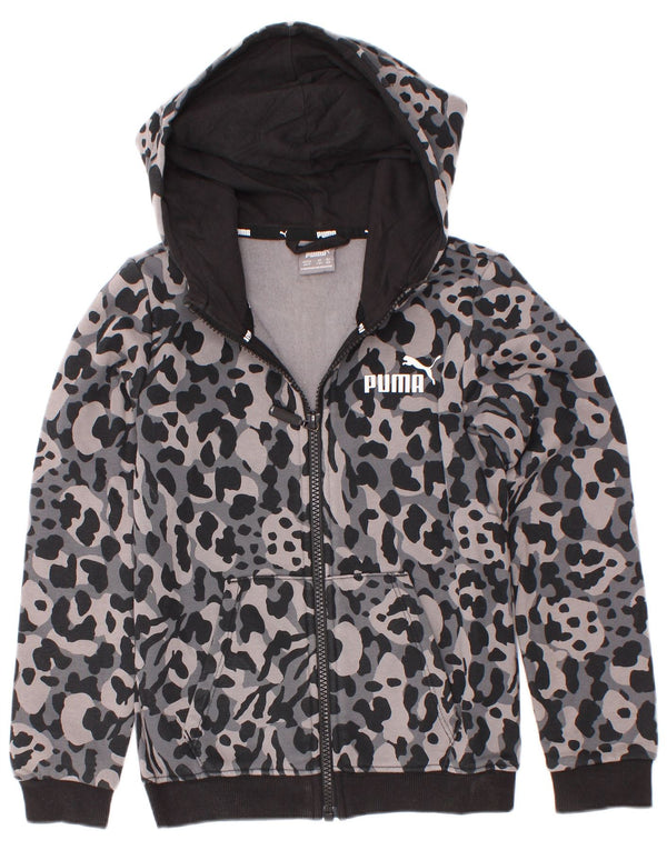 Suéter Puma feminino com capuz e zíper 7-8 anos algodão camuflado cinza