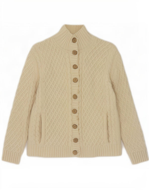 Suéter cardigã feminino Carraig Donn UK 10 pequeno off white lã nova