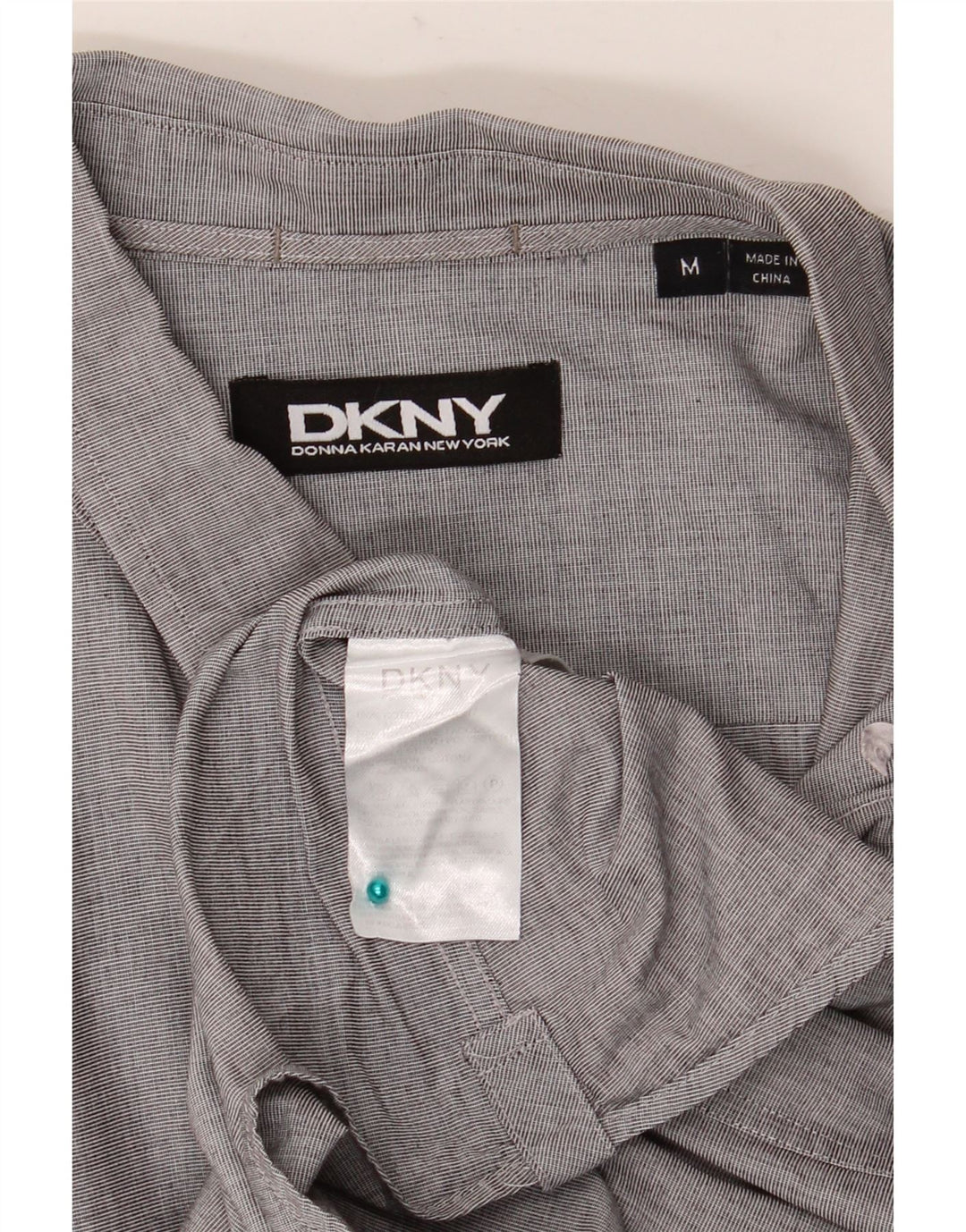 Camisa masculina DKNY de algodão listrado cinza médio