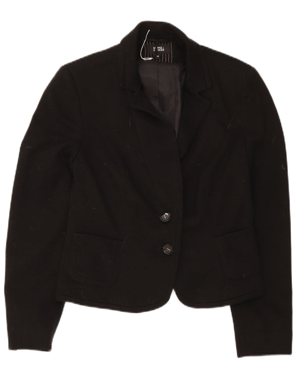 Jaqueta blazer feminina de 2 botões Marks & Spencer Reino Unido 12 poliéster preto médio