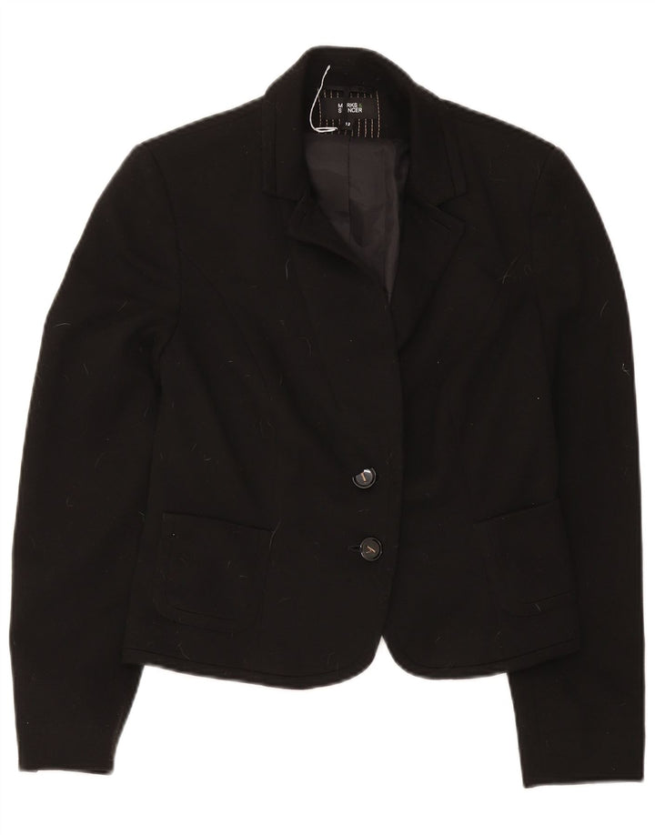 Jaqueta blazer feminina de 2 botões Marks & Spencer Reino Unido 12 poliéster preto médio