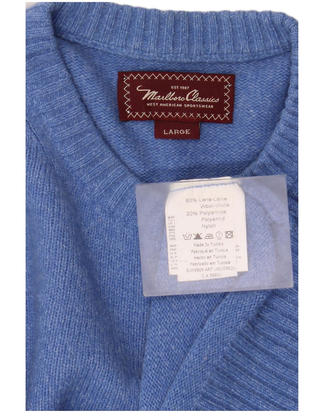 Suéter masculino Marlboro Classics com gola redonda, grande lã azul