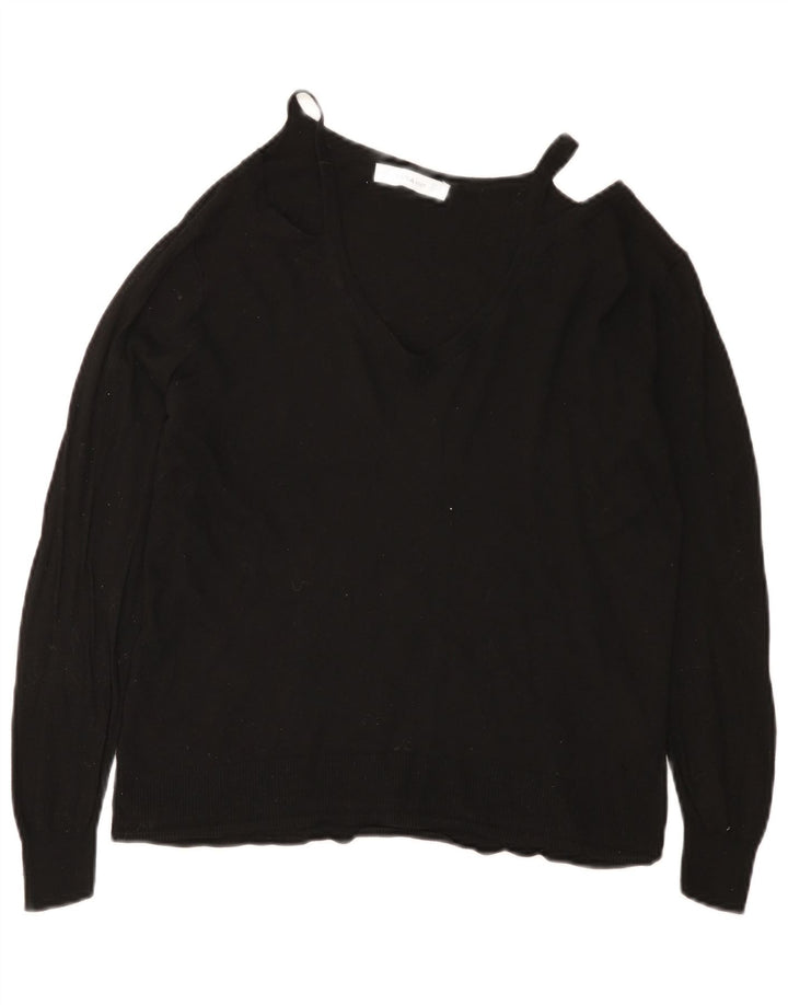 Suéter feminino Zara com decote em V Reino Unido 12 viscose preta média