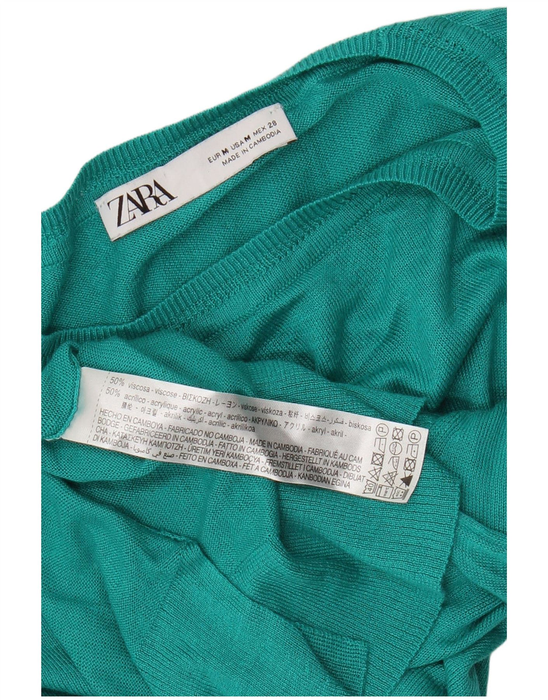 Suéter feminino Zara com gola canoa e viscose turquesa média UK 14