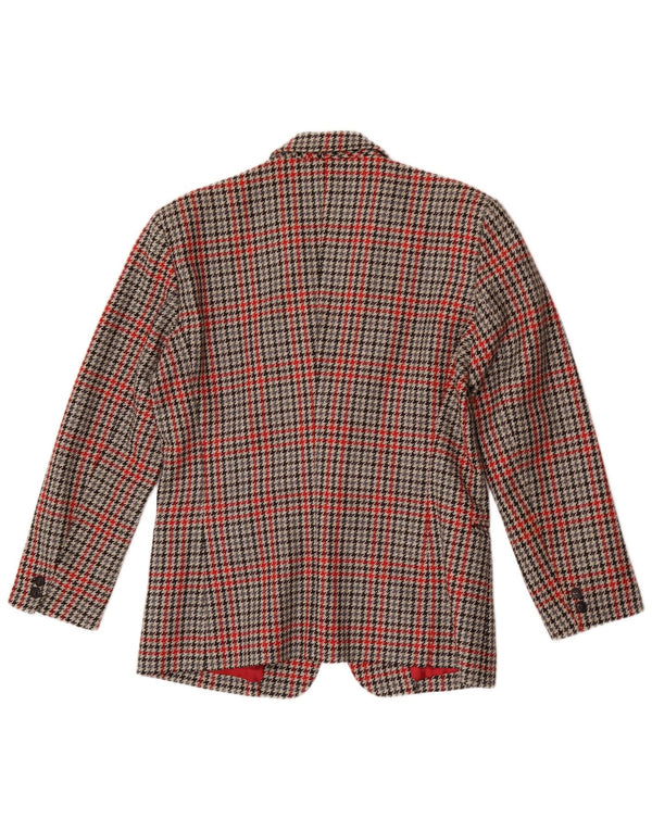 Jaqueta blazer masculina vintage com 1 botão Reino Unido 38 lã houndstooth vermelha média