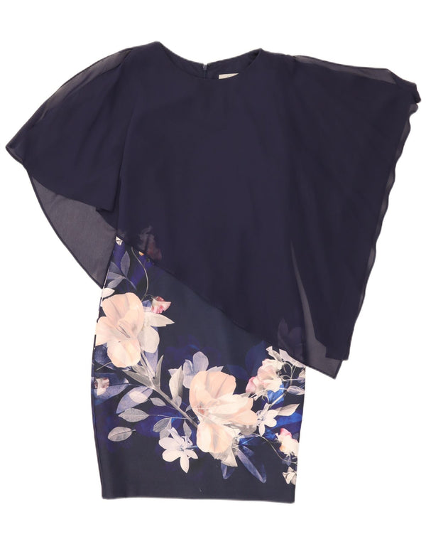 Vestido feminino assimétrico com bainha Coast UK 10 pequeno azul marinho floral poliéster