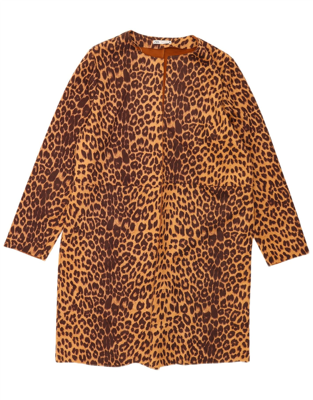 Sobretudo aberto feminino Zara UK 18 XL marrom animal print poliéster