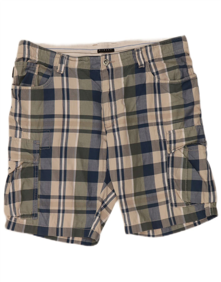 Shorts cargo masculino Sisley IT 50 grande W36 algodão xadrez multicolorido