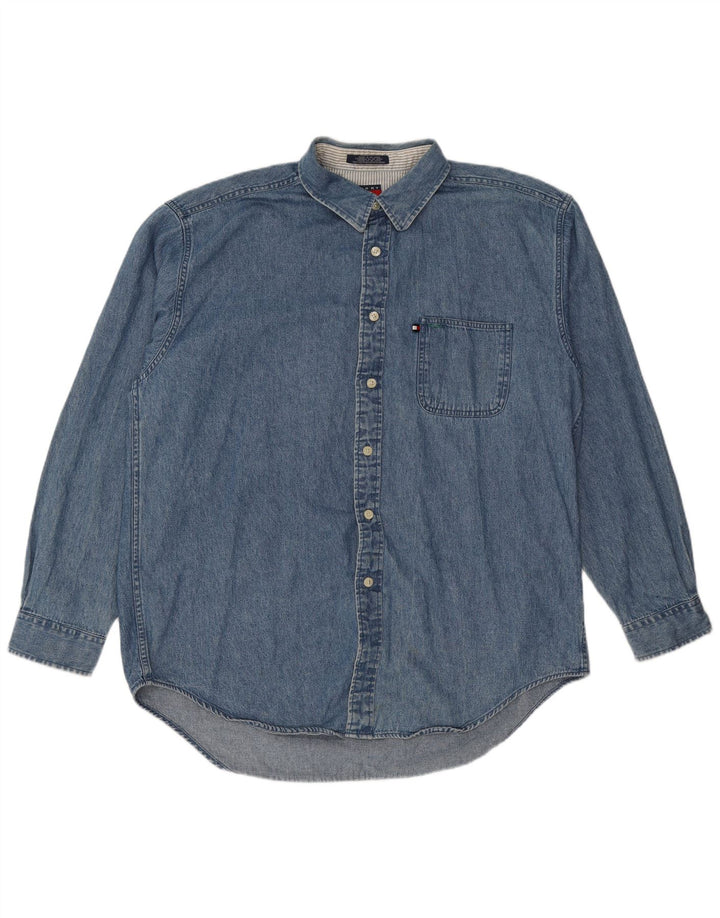 Camisa jeans masculina Tommy Hilfiger XL azul algodão