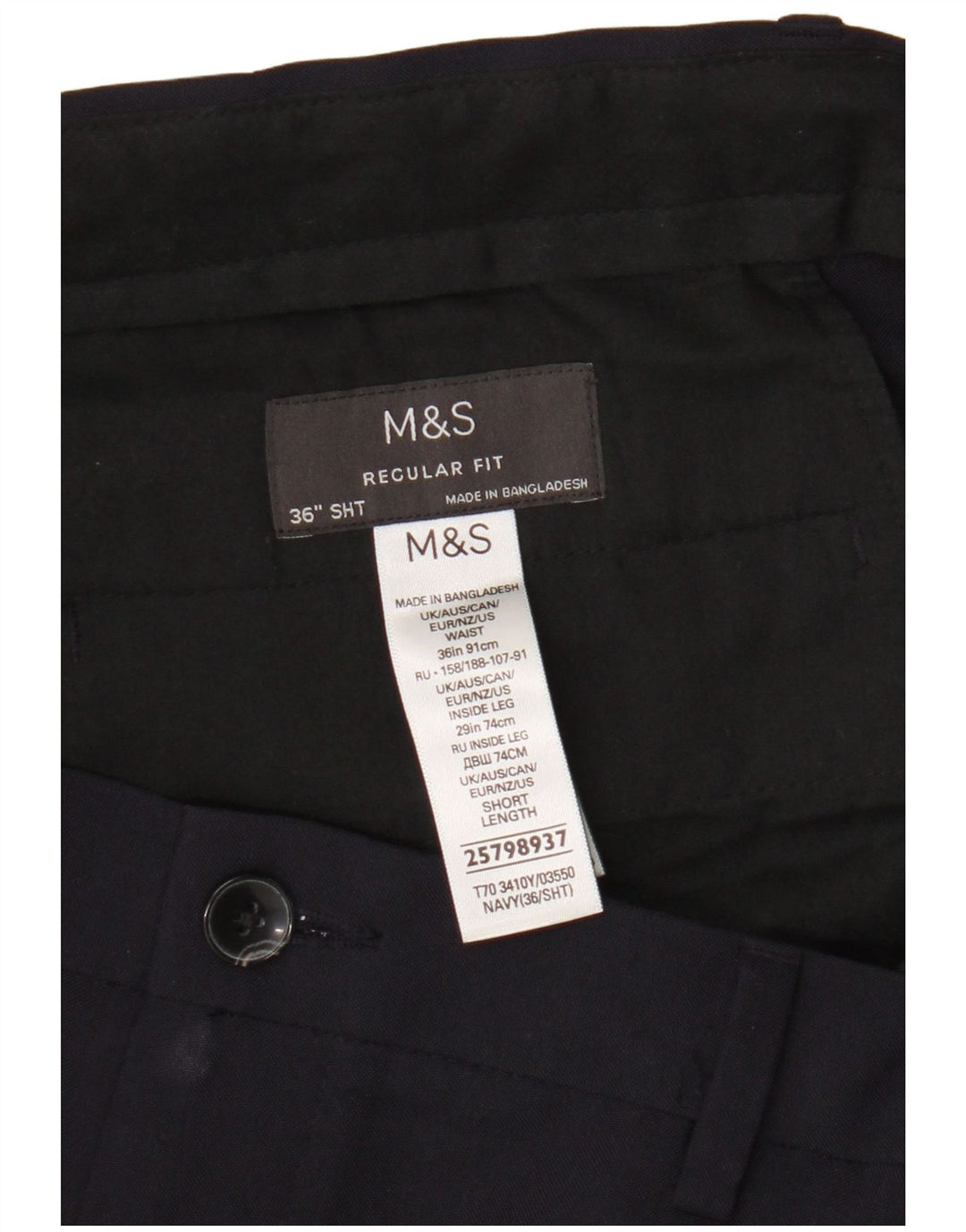 Calça Chino Masculina Marks & Spencer Regular Fit W36 L29 Azul Marinho Poliéster