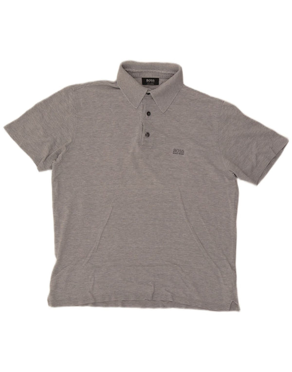 Camisa polo masculina Hugo Boss algodão manchado cinza médio