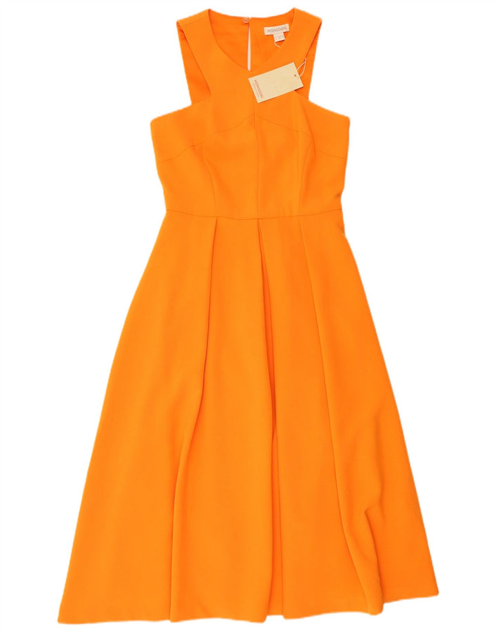 Vestido maxi feminino sem mangas Monsoon Reino Unido 8 poliéster laranja pequeno