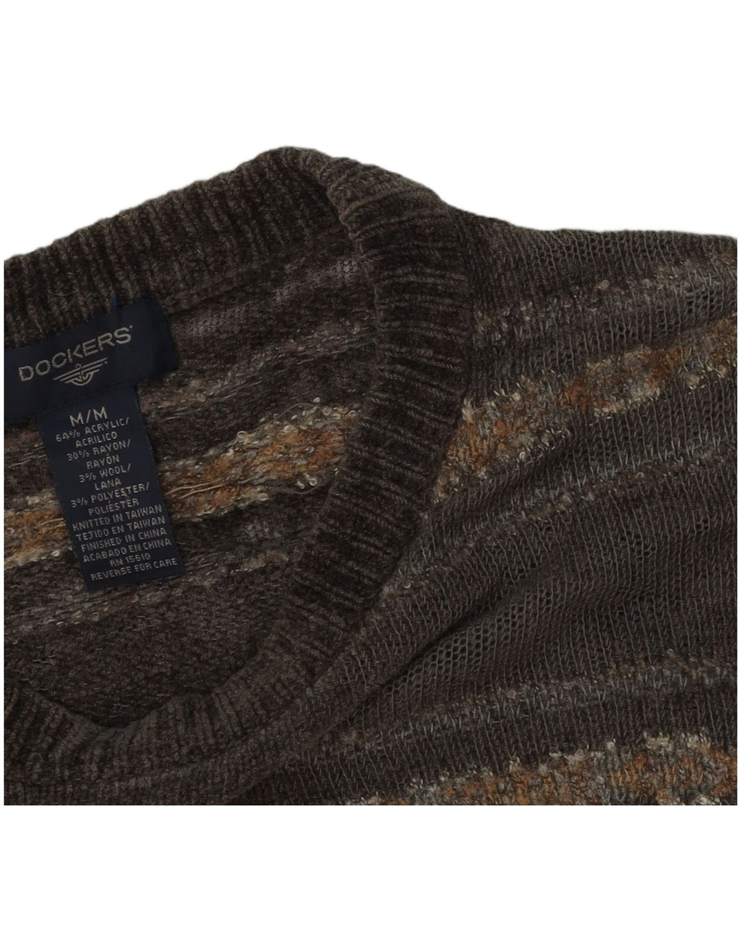 Suéter masculino Dockers com gola redonda cinza médio Fair Isle Acrílico