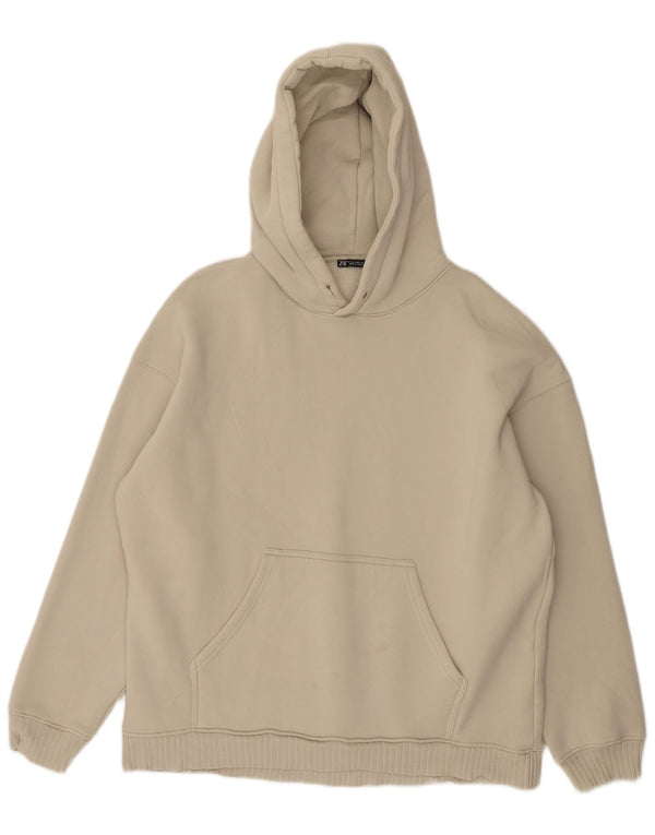 Zara Mens Loose Fit Hoodie Jumper Pequeno Algodão Branco