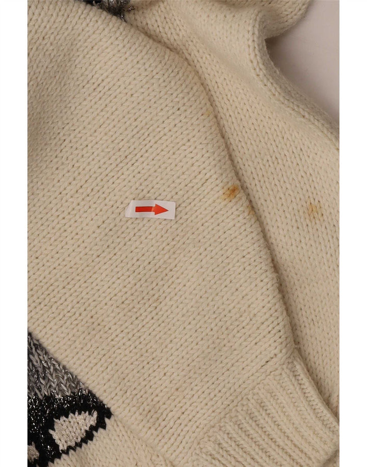 Suéter feminino vintage com gola redonda e botão UK 16 grande off white