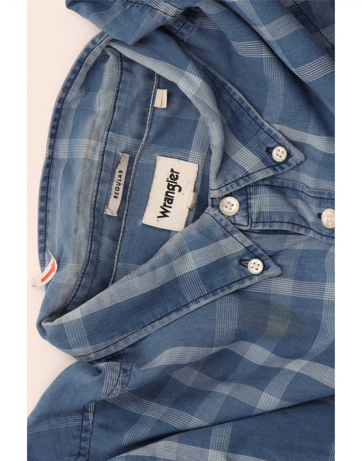 Camisa masculina Wrangler Regular Fit XL azul xadrez algodão