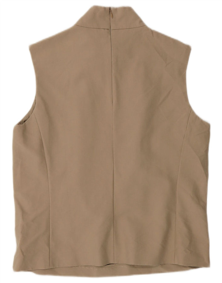 Blusa feminina sem mangas Max Mara UK 10 algodão bege pequeno