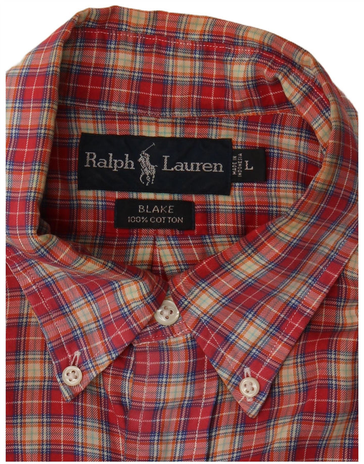 RALPH LAUREN Camisa masculina de flanela Blake Loose Fit grande algodão xadrez vermelho
