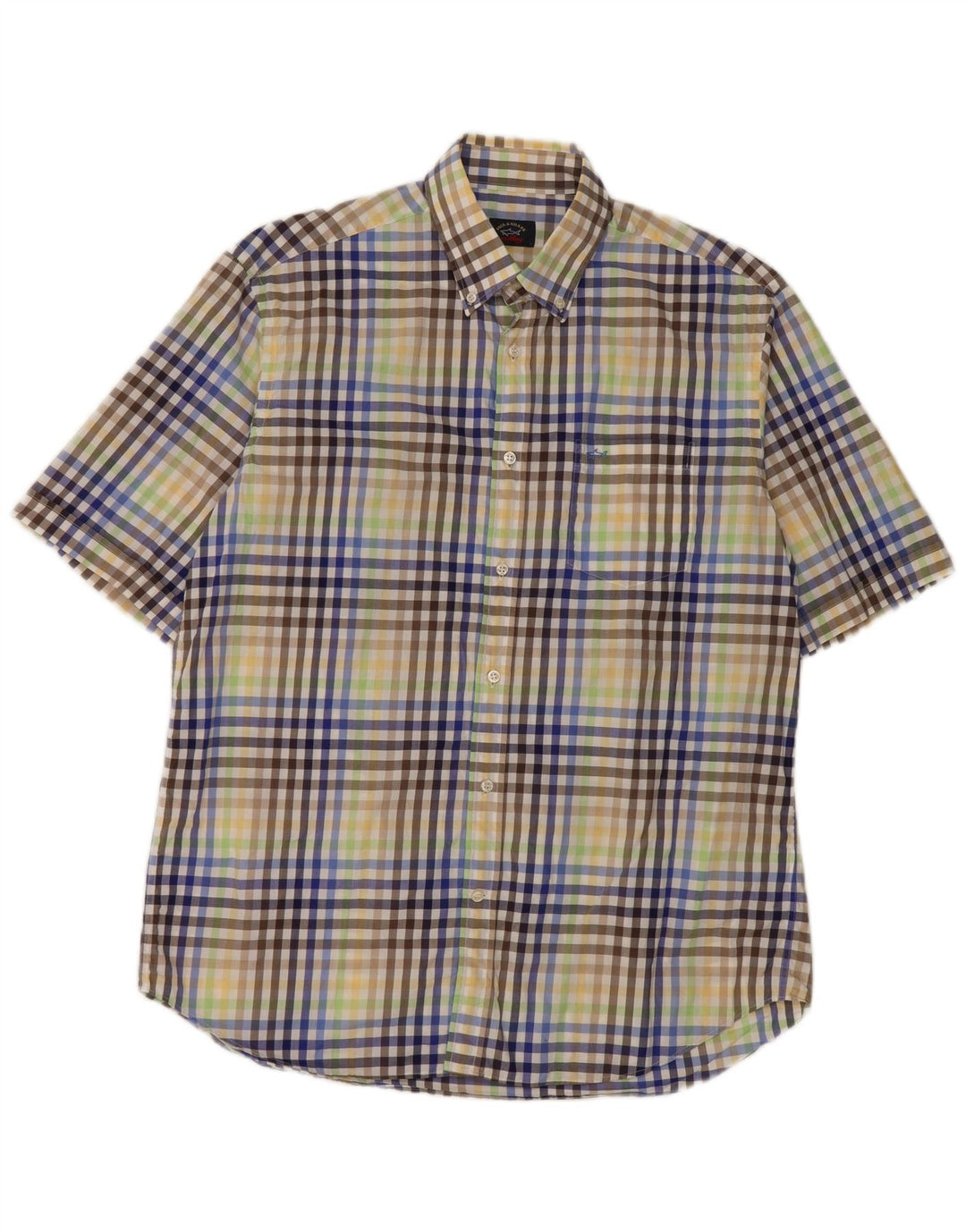 Camisa masculina de manga curta Paul & Shark grande algodão xadrez multicolorido