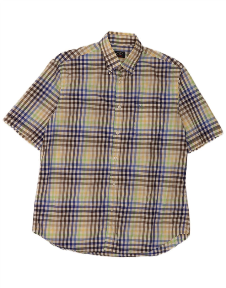 Camisa masculina de manga curta Paul & Shark grande algodão xadrez multicolorido
