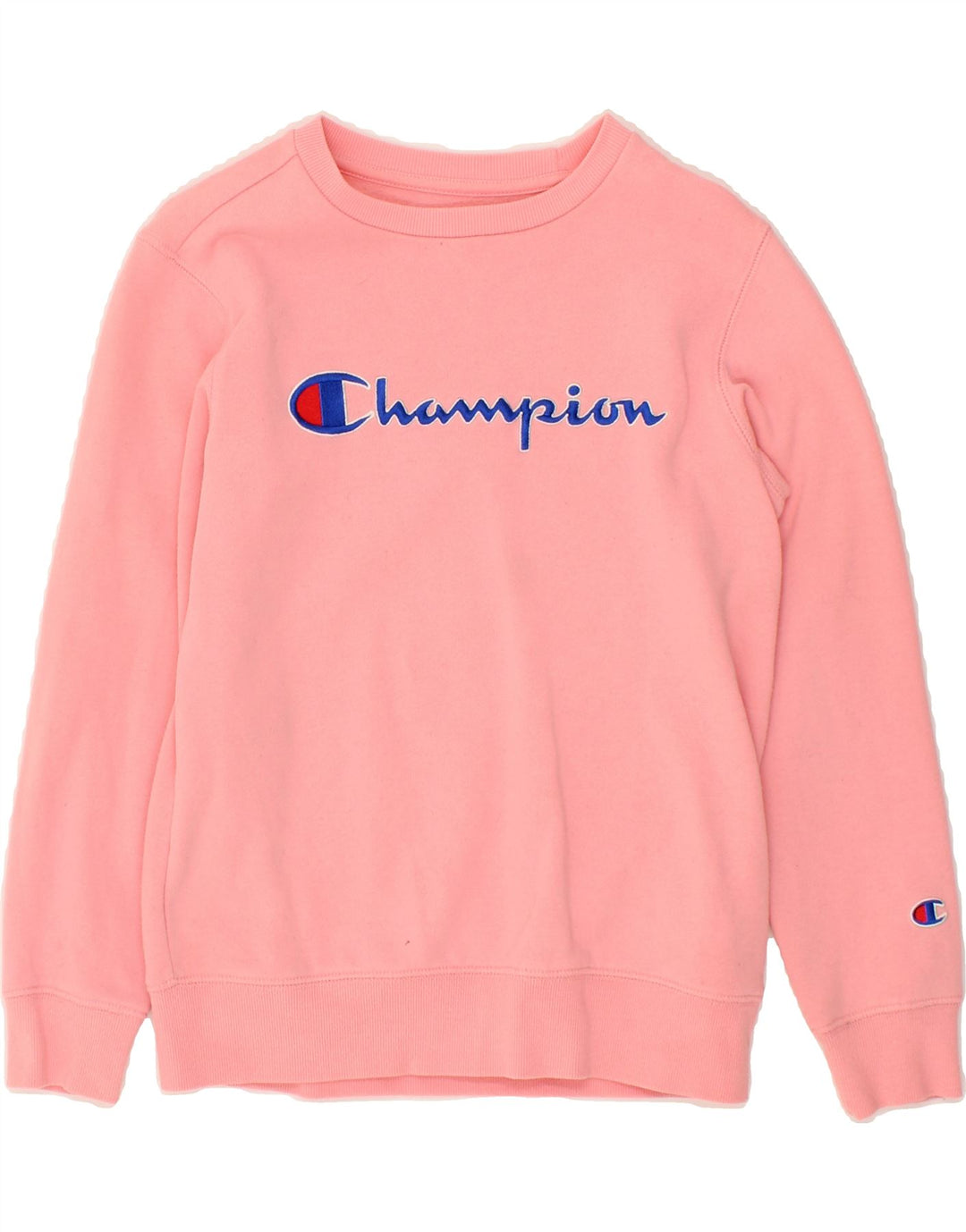 CHAMPION Girls Graphic Sweatshirt Jumper 9-10 Years Medium Pink Cotton Vintage Champion and Second-Hand Champion from Messina Hembry 