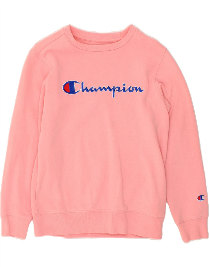 CHAMPION Girls Graphic Sweatshirt Jumper 9-10 Years Medium Pink Cotton Vintage Champion and Second-Hand Champion from Messina Hembry 