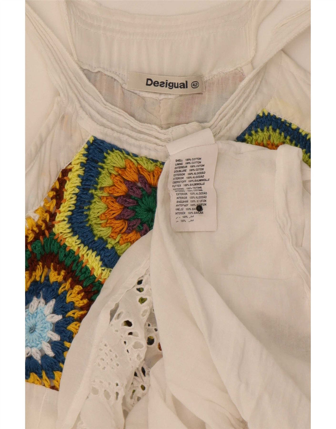Vestido de verão feminino Desigual EU 42 grande algodão floral branco
