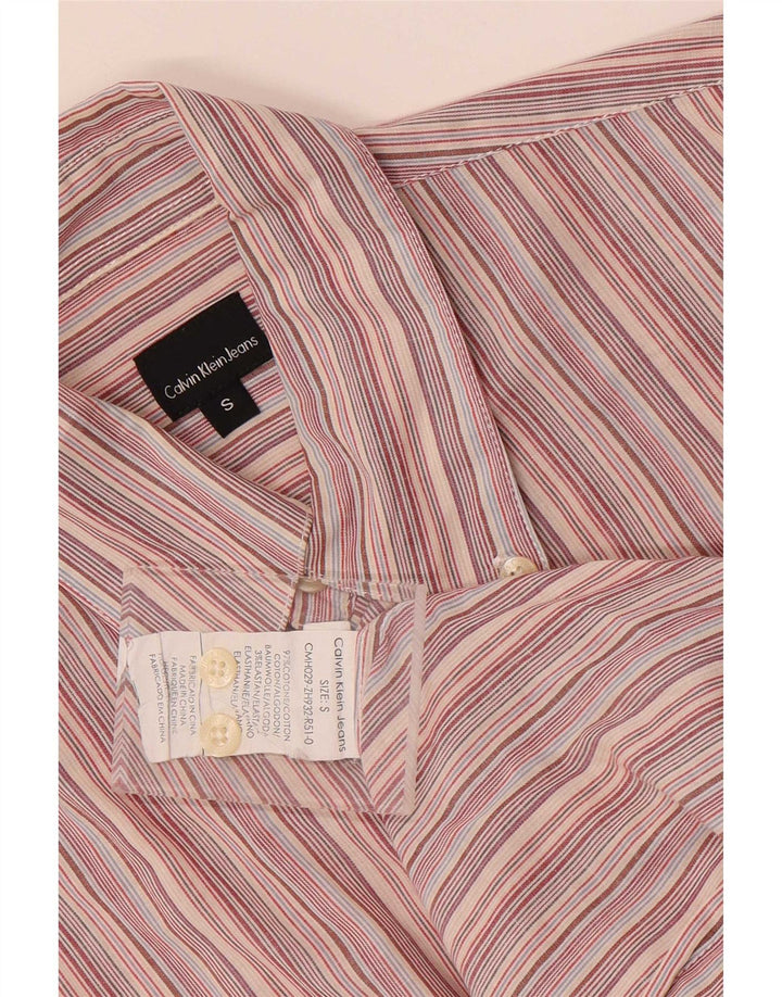 Camisa masculina Calvin Klein Jeans pequena listrada multicolorida de algodão